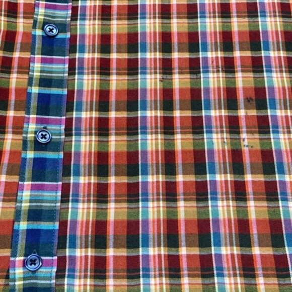 International Report Button Up Shirt Men's XL Red Blue Multicolor Plaid (Read) - Picture 8 of 11